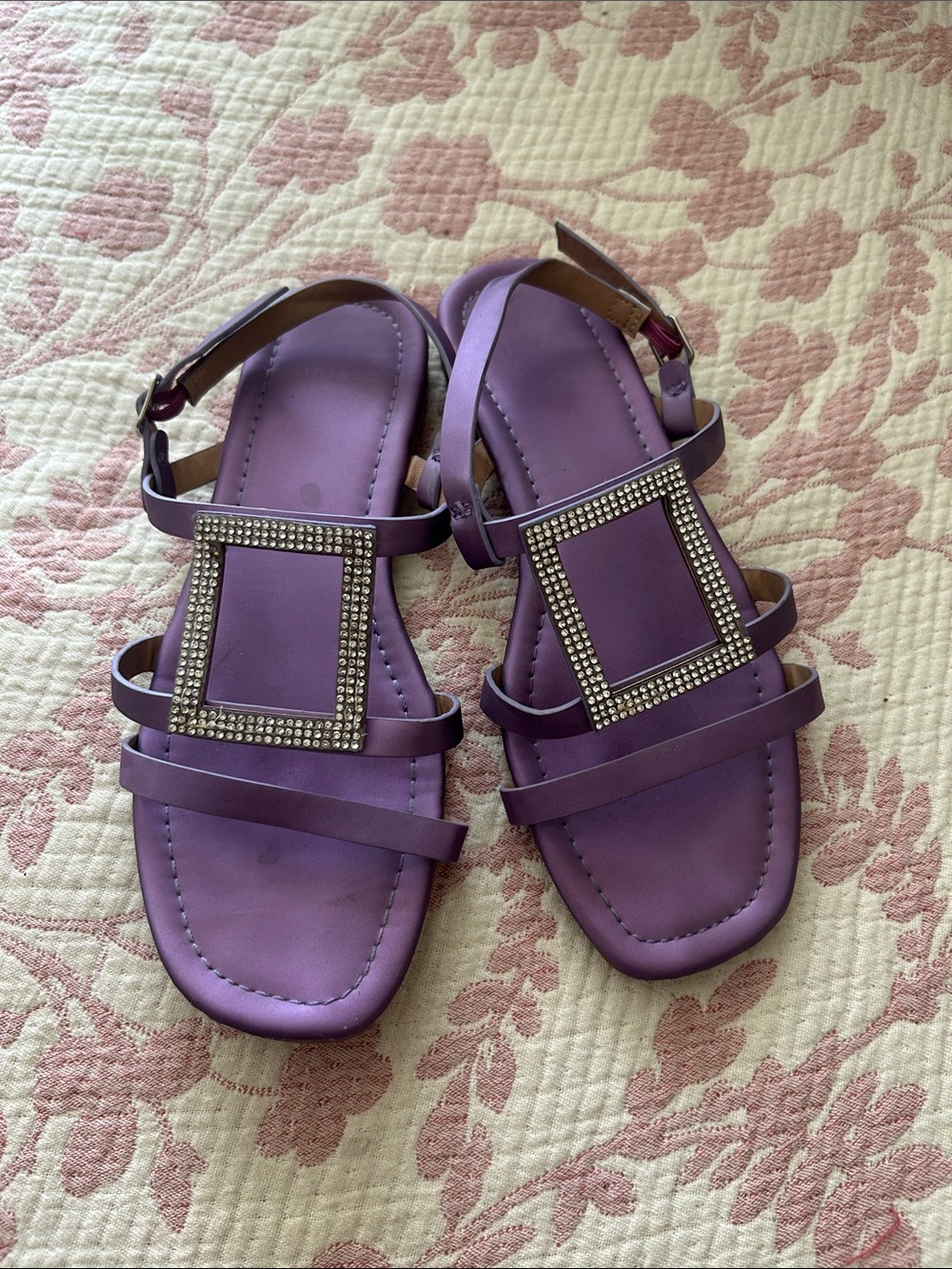 Women's Purple Rhinestone-Embellished Flat Sandals